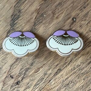 Laurel Burch Plum Blossom Stud Earrings – White & Lavender Enamel Floral Jewelry